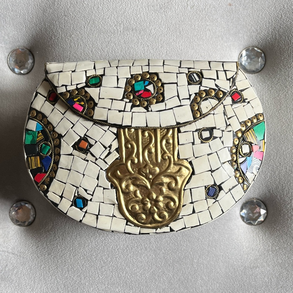 Ramla Mosaic Clutch with Gold Accents
